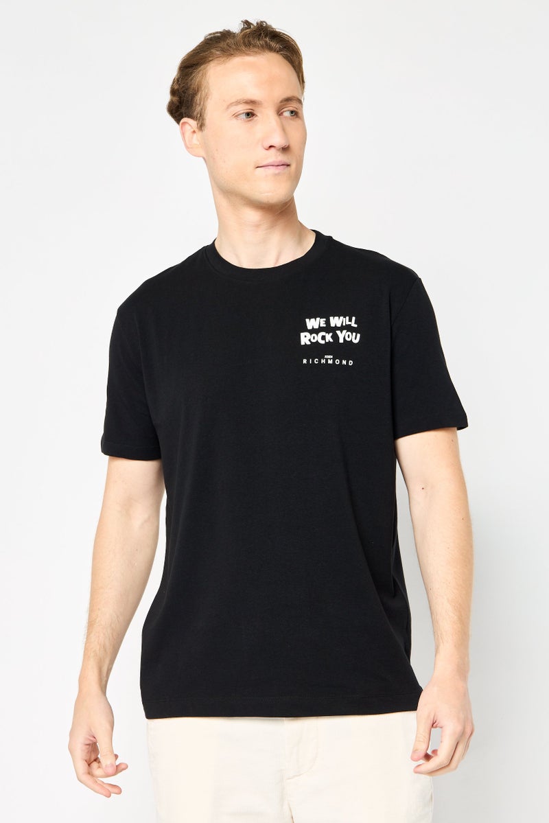 JOHN RICHMOND Men Crew Neck Short Sleeve Graphic Print T-Shirt, Black - Image 1
