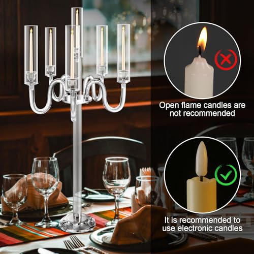 LANLONG Acrylic Candelabra Centerpieces for Tables, 37.4in Tall 6 Arm Acrylic Candle Holder for Taper LED Candles, Clear Candlestick Holder for Wedding Centerpiece Decor Party Event Reception Decoration - Image 4