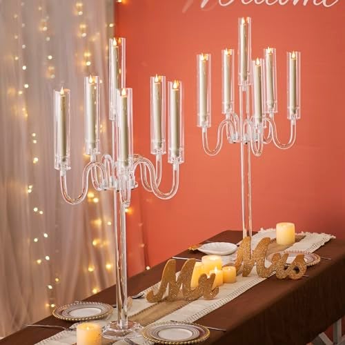 LANLONG Acrylic Candelabra Centerpieces for Tables, 37.4in Tall 6 Arm Acrylic Candle Holder for Taper LED Candles, Clear Candlestick Holder for Wedding Centerpiece Decor Party Event Reception Decoration - Image 3