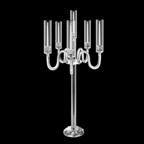 LANLONG Acrylic Candelabra Centerpieces for Tables, 37.4in Tall 6 Arm Acrylic Candle Holder for Taper LED Candles, Clear Candlestick Holder for Wedding Centerpiece Decor Party Event Reception Decoration - Image 1