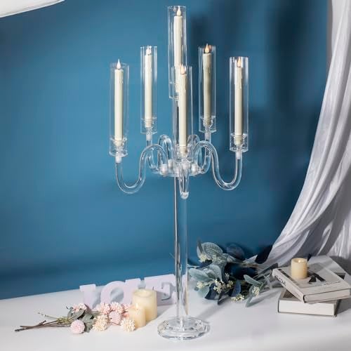LANLONG Acrylic Candelabra Centerpieces for Tables, 37.4in Tall 6 Arm Acrylic Candle Holder for Taper LED Candles, Clear Candlestick Holder for Wedding Centerpiece Decor Party Event Reception Decoration - Image 2