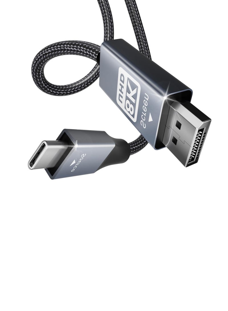 Type-C to DisplayPort Cable 8K@60Hz Ultra HD Video Output Cord – Compatible with Laptops, Tablets  Monitors - Image 1