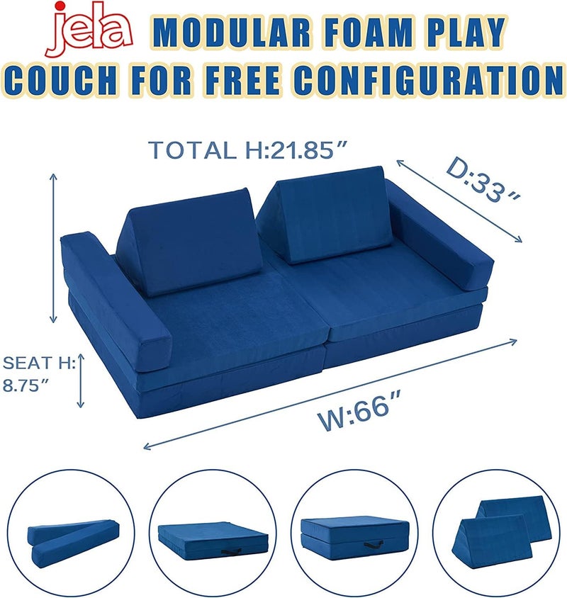 jela Kids Couch Extended Size 8PCS for Family, Floor Sofa Couch Modular Furniture for Kids Adults, Playhouse Play Set for Toddlers Babies, Modular Foam Play Couch Indoor - Image 2