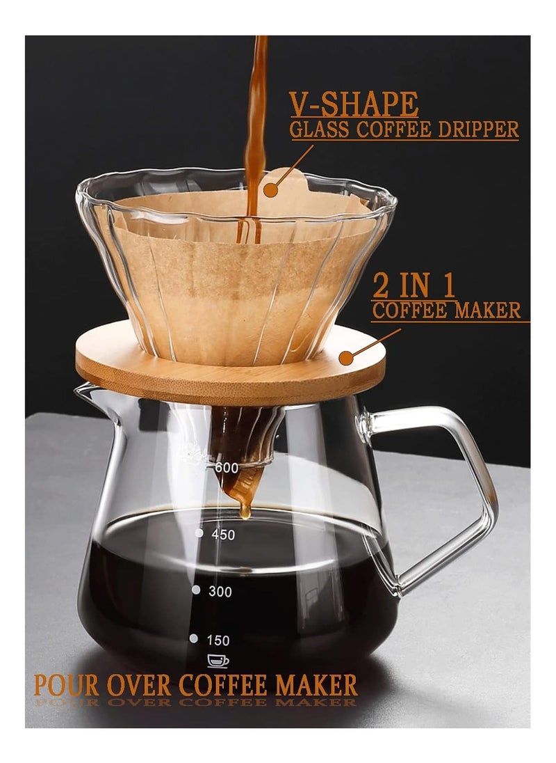 Generic Pour Over Coffee Maker - 20 OZ /600ML Glass Carafe Coffee Server with Glass Coffee Dripper/Filter, Drip Coffee Maker Set for Home or Office, 1-5 Cups  - Image 2
