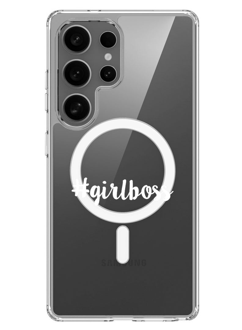 Theodor Magnetic Case for Samsung Galaxy S25 Ultra 6.9-inch Compatible with MagSafe Wireless Charging, Shockproof Phone Bumper Cover Girl boss - White - Image 1