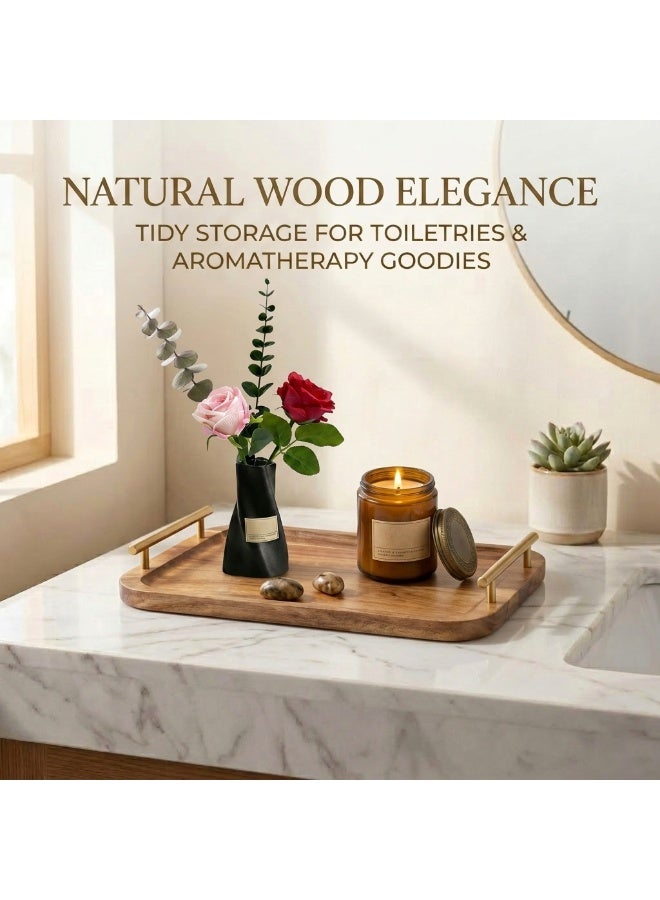Bathroom Tray for Countertop Organizer,Vanity Tray with Gold Handle, Acacia Wood Tray for Bathroom Decor,Toilet Tank Tray, Multipurpose Organizer Rack for Lavatory, Bathroom, and Kitchen 11.8"x7.8" - Image 2