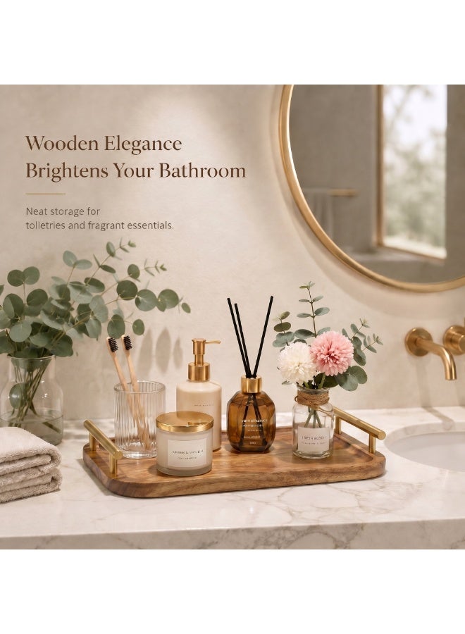 Bathroom Tray for Countertop Organizer,Vanity Tray with Gold Handle, Acacia Wood Tray for Bathroom Decor,Toilet Tank Tray, Multipurpose Organizer Rack for Lavatory, Bathroom, and Kitchen 11.8"x7.8" - Image 5