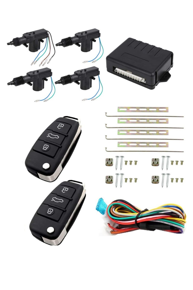 KGL BROSISS نظام القفل المركزي العالمي مع دخول بعيد المفتاح | 4 أدوات مشغل الأبواب 2 فليب المفاتيح عن بُعد ، مربع تحكم ، الأسلاك والتثبيت - Image 1