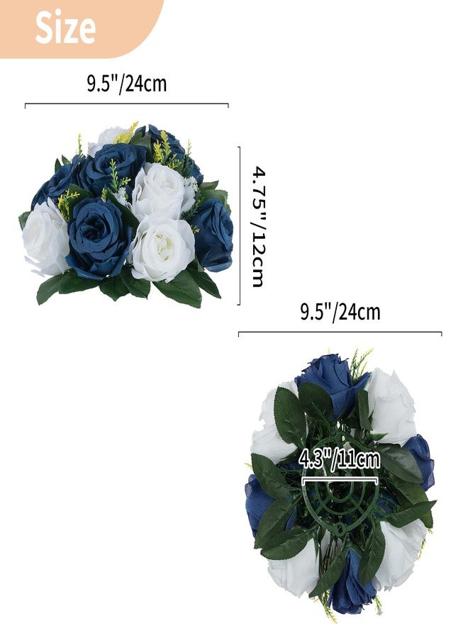 NUPTIO Artificial Flower Centrepieces for Tables - 6 Pcs Navy Blue & White Fake Flowers Roses Balls 9.5in Diameter - Silk Faux Rose Arrangement for Wedding Party Centerpiece Table Decorations - Image 5