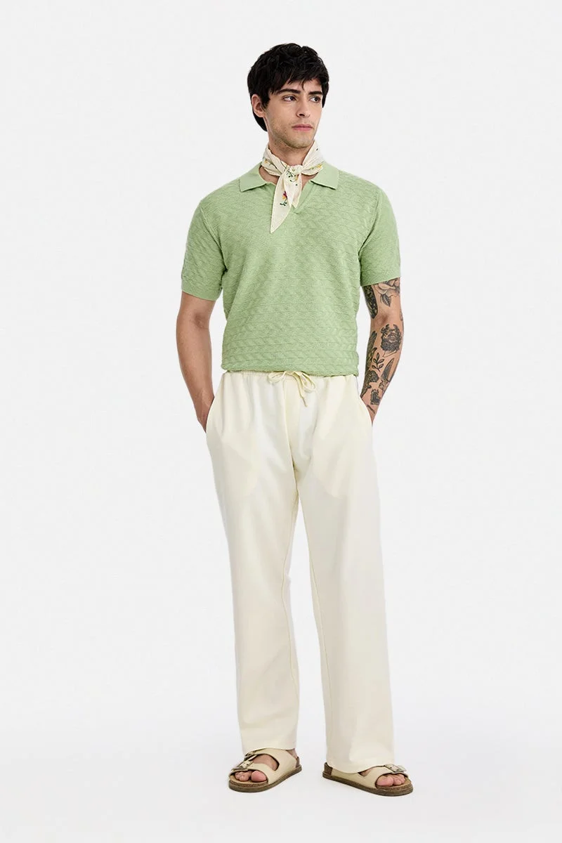 SNITCH Sage Green Textured Half Sleeve Regular Fit T-Shirt