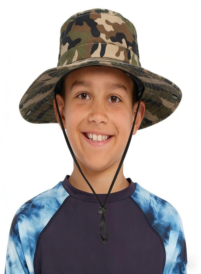 XuoAz Kids Boys Summer Sun Hat - Wide Brim Sun Protection Outdoor Bucket Hat Safari Beach Hat for Boys Girl Teens(for 5-9 Years) Camo - Image 1