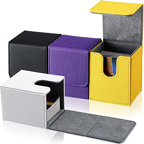 Yookeer 4 Pieces Leather Deck Card Boxes Cards Deck Game Box for Collectible Playing Card Box Compatible with MTG CommanderWhite Black Purple YellowVertical - Image 1