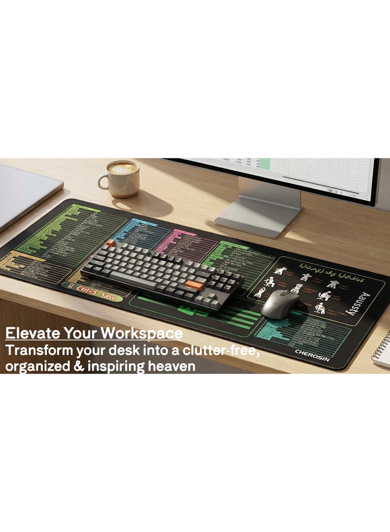 CHEROSIN Large Mouse Pad (Arabic) XL Office Shortcut Mouse Pad Extended Computer Keyboard Pad/Desk Mat with Stitched Edges for Excel (800x300x3mm) - Image 2