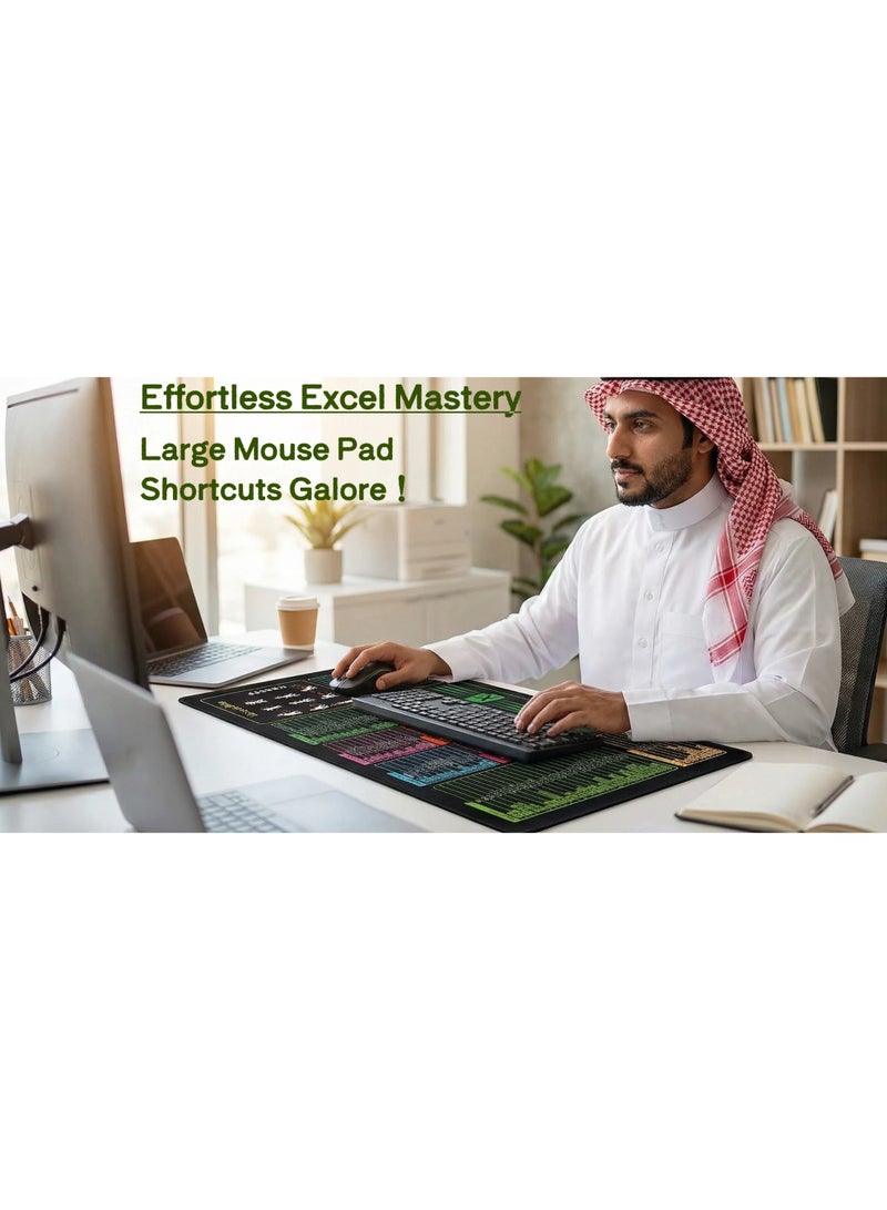 CHEROSIN Large Mouse Pad (Arabic) XL Office Shortcut Mouse Pad Extended Computer Keyboard Pad/Desk Mat with Stitched Edges for Excel (800x300x3mm) - Image 3