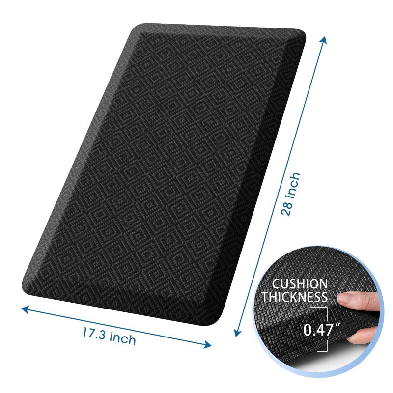 Mattitude Kitchen Mat Cushioned Anti-Fatigue Floor Mat Water Resistant Non-Slip Mats and Rugs Standing and Comfort Desk Mats for House Sink Office Laundry (Black, 17.3"x28") - Image 2