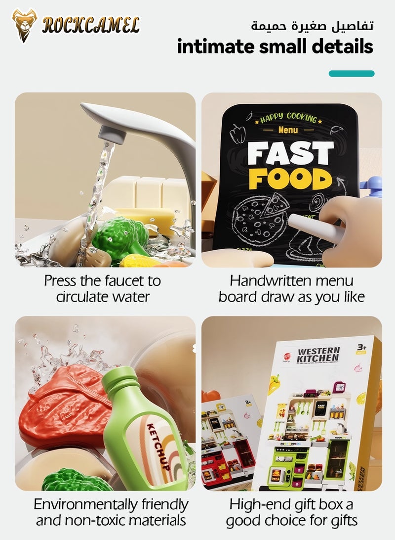 ROCKCAMEL Kids Kitchen Toys Play Set, 75 Pcs Accessories with Realistic Spray, Running Water & Sound Effects, Kitchen Color Changing Play Food Accessories, Educational Gift for Girls & Boys Age 3+, 82CM Height, Red - Image 3