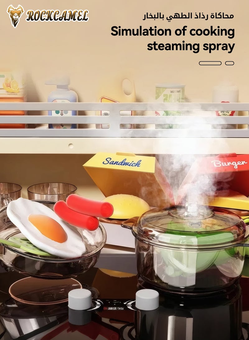 ROCKCAMEL Kids Kitchen Toys Play Set, 75 Pcs Accessories with Realistic Spray, Running Water & Sound Effects, Kitchen Color Changing Play Food Accessories, Educational Gift for Girls & Boys Age 3+, 82CM Height, Red - Image 5