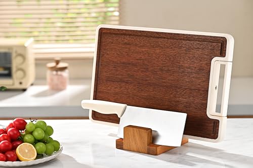 Fox Run Acacia Wood Cutting Board Holder 3 Slot Cutting Board Organizer - Image 3