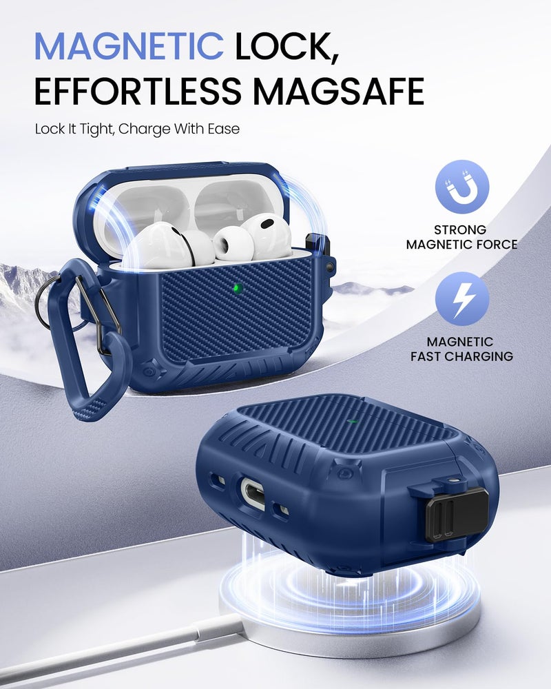 MOBOSI for AirPods Pro 3 Case, Compatible with AirPods Pro 3rd Generation Case Cover [Compatible with MagSafe] with Lock&Keychain&Cleaner Kit, Full Body Shockproof Protective Hard Shell (2025), Blue - Image 3