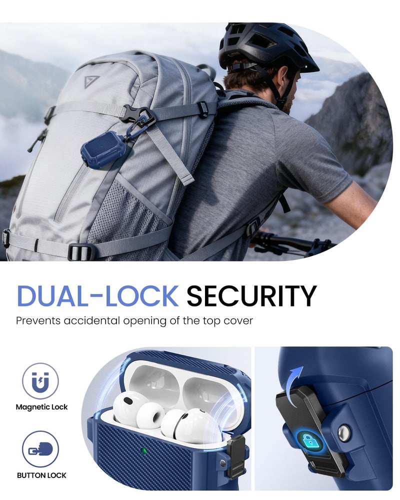 MOBOSI for AirPods Pro 3 Case, Compatible with AirPods Pro 3rd Generation Case Cover [Compatible with MagSafe] with Lock&Keychain&Cleaner Kit, Full Body Shockproof Protective Hard Shell (2025), Blue - Image 5