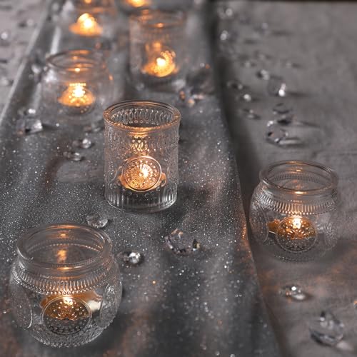 Devi 30 Pcs Assorted Clear Votive Candle Holders, Wedding Centerpieces Table Decorations, Glass Tea Lights Candle Holder for Party Decorations, Vintage Boho Candle Holders Bulk for Wedding Receptions - Image 3