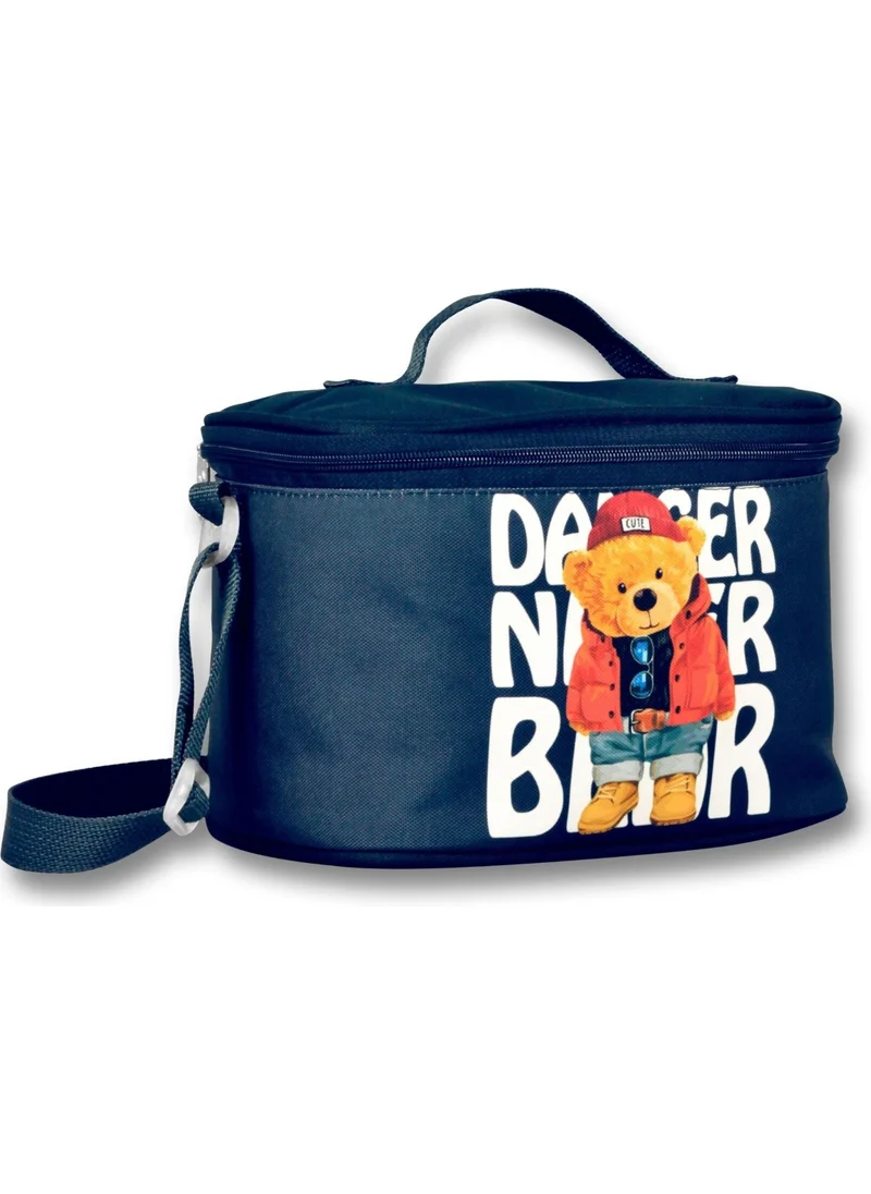 Ümit Çanta Cennec Navy Blue White Teddy Bear Printed Thermal Insulated Boys School Lunch Bag