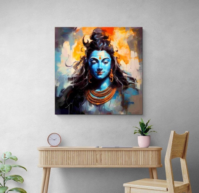 ABSTRACT SHIVA CANVAS PAINTING ART MEDITATIVE LORD SHIVA PORTRAIT FOR CONTEMPORARY SPIRITUAL HOME AND MEDITATION SPACESFLP24X240285