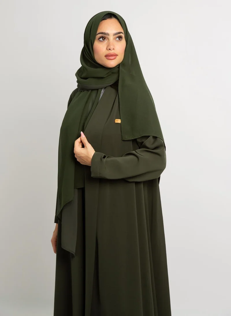 Kaafmeem Olive A-Cut with Collar Abaya