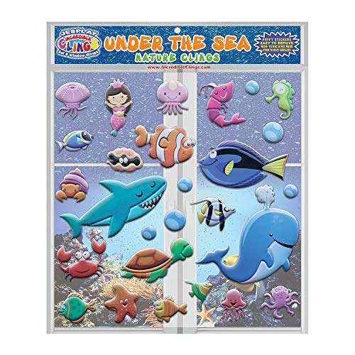 JesPlay Under The Sea Ocean Window Clings for Kids & Toddlers (by Jesplay USA - Reusable Window Stickers Gels & Decals) Puffy Sticker Activites for Car Plane Home - Underwater Animals Fish Mermaid Shark - Image 2