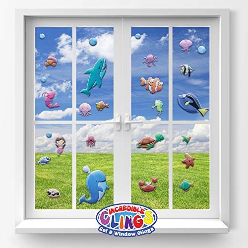 JesPlay Under The Sea Ocean Window Clings for Kids & Toddlers (by Jesplay USA - Reusable Window Stickers Gels & Decals) Puffy Sticker Activites for Car Plane Home - Underwater Animals Fish Mermaid Shark - Image 4