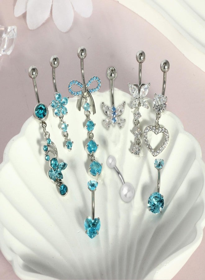 Suotarn 14G Belly Button ring Dangle Belly Rings Surgical Stainless Steel Cute Bow Butterfly Heart Flower Dangling Belly Button Piercing Jewelry For Women Silver Dainty Dangly Navel Ring, 0, Metal, cubic - Image 3