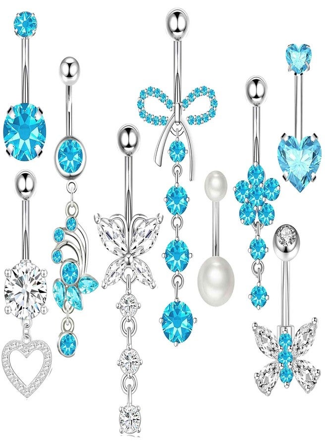 Suotarn 14G Belly Button ring Dangle Belly Rings Surgical Stainless Steel Cute Bow Butterfly Heart Flower Dangling Belly Button Piercing Jewelry For Women Silver Dainty Dangly Navel Ring, 0, Metal, cubic - Image 1