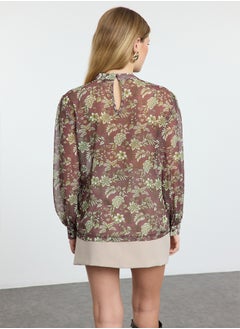 trendyol Brown Floral Patterned Oversize Wide Pattern Woven Blouse TWOAW25BZ00288  - Image 5