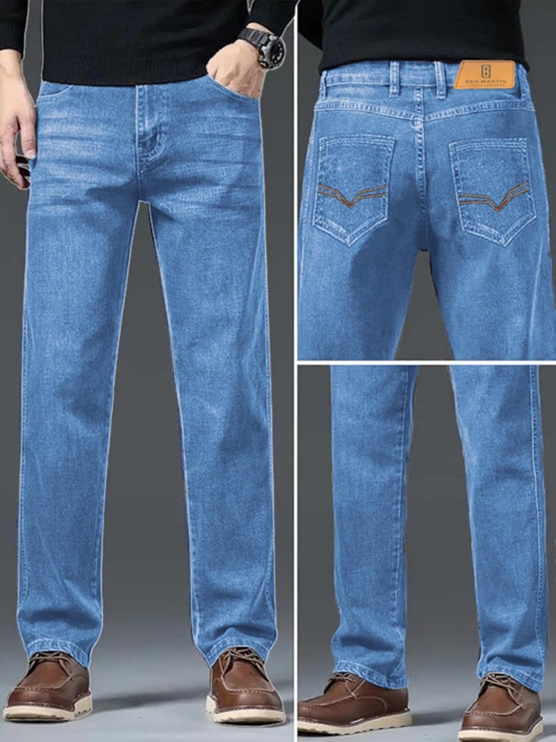 Ben Martin Men's Smart Fit Stretchable Jeans || Light Blue Mid-Rise Denim Pants with Whisker Wash || Premium Casual Wear Jean for Men || 5 Pocket Jean's for Men's – Size 32 (2) - Image 4