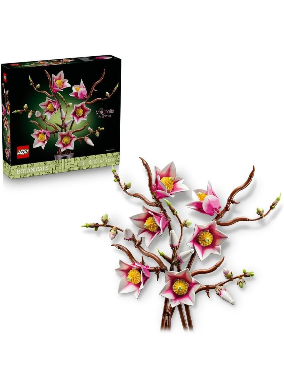 LEGO Botanicals Magnolia Branches - Artificial Flowers Set for Adults - 5 Faux Magnolias for Living Room or Bedroom Decor - DIY Gift Idea for Women - 11510