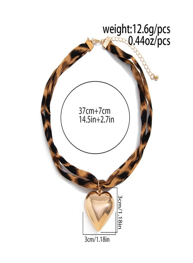 MIFYNN قلادة وشاح MIFYNN مع تعليقة، قلادة بوهيمية عصرية، قلادة ذهبية سميكة على شكل قلب بنقشة جلد النمر، مجوهرات صيفية بوهيمية مثالية لعطلات الشاطئ للنساء (قلب) - Image 5