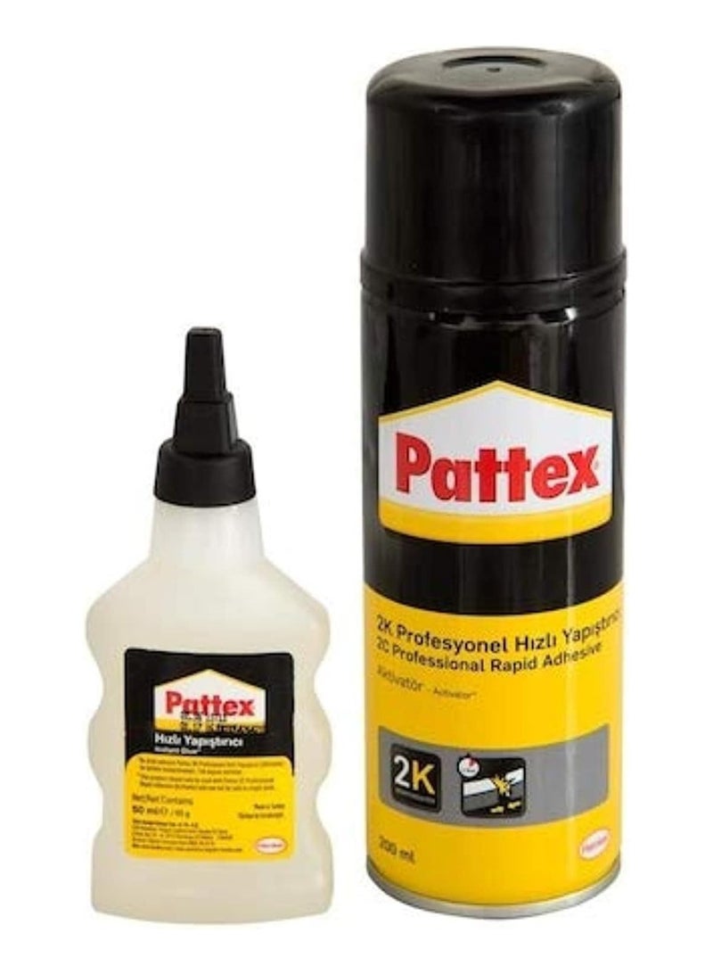 Pattex 2C Rapid Adhesive Kit 200ml + 50ml – Fast Bonding Professional Glue with Activator Spray for Wood, MDF, Plastic, Rubber & DIY Repairs - Image 1