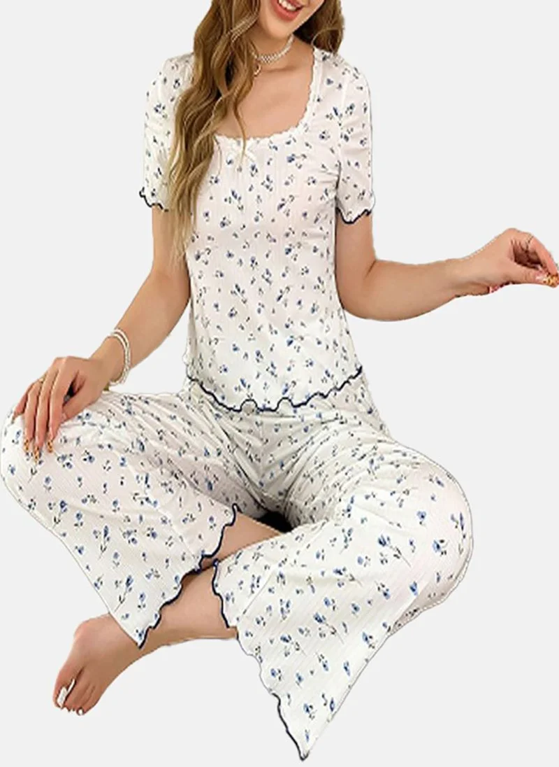 YUNIQEE White Floral Pyjamas & Top