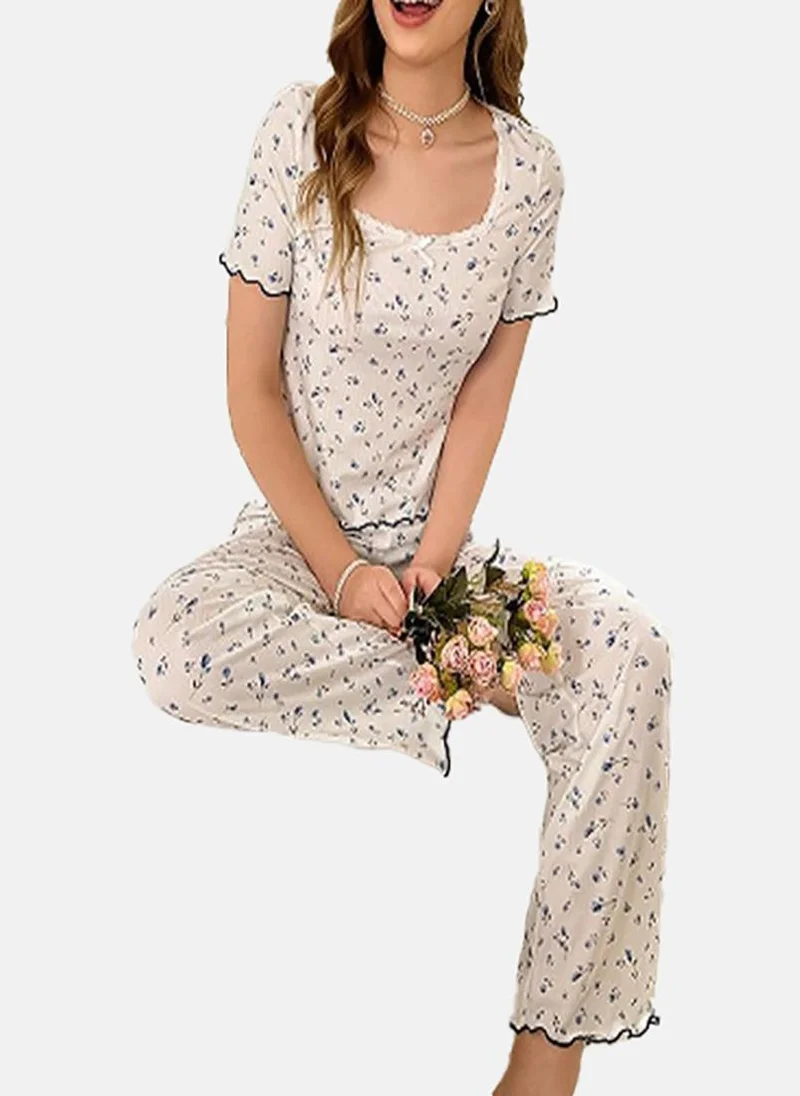 YUNIQEE White Floral Pyjamas & Top