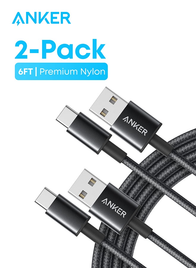 كابل [عبوة من قطعتين بطول 6 أقدام]، كابل USB إلى USB C، سلك شاحن USB A إلى Type C لهاتف Samsung Galaxy S10 / S10+ / Note 9، LG V30 والمزيد (USB 2.0، أسود) - Image 1