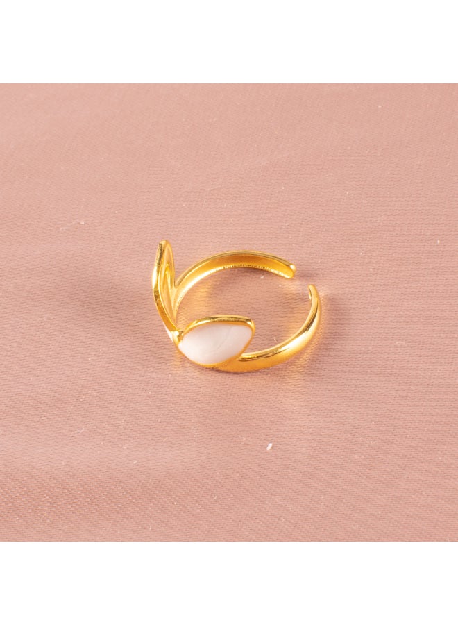 The Black Pearl Accessories Free Size Stainless Steel Golden Ring With White Enamel  - Image 4