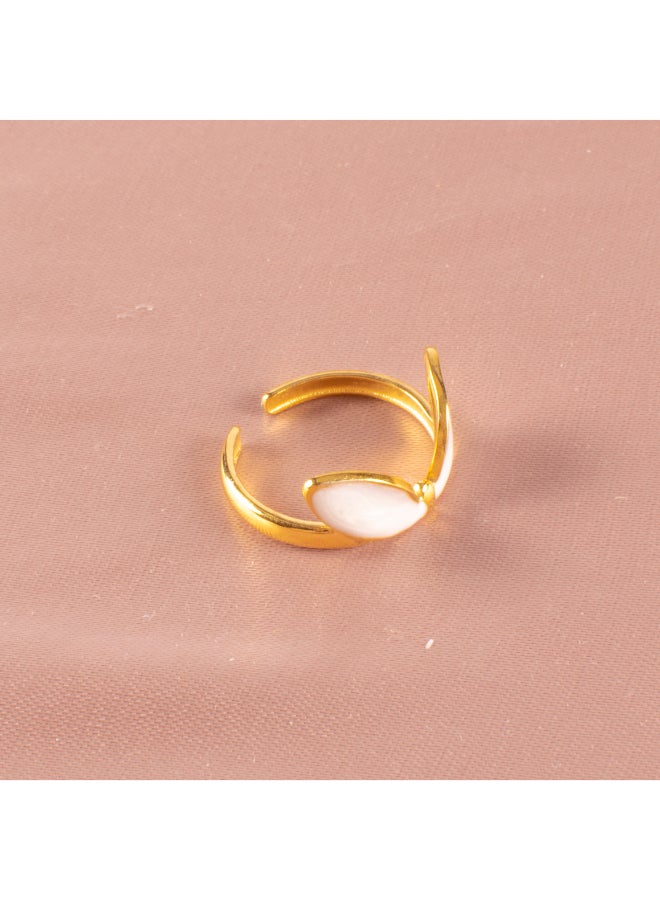 The Black Pearl Accessories Free Size Stainless Steel Golden Ring With White Enamel  - Image 3
