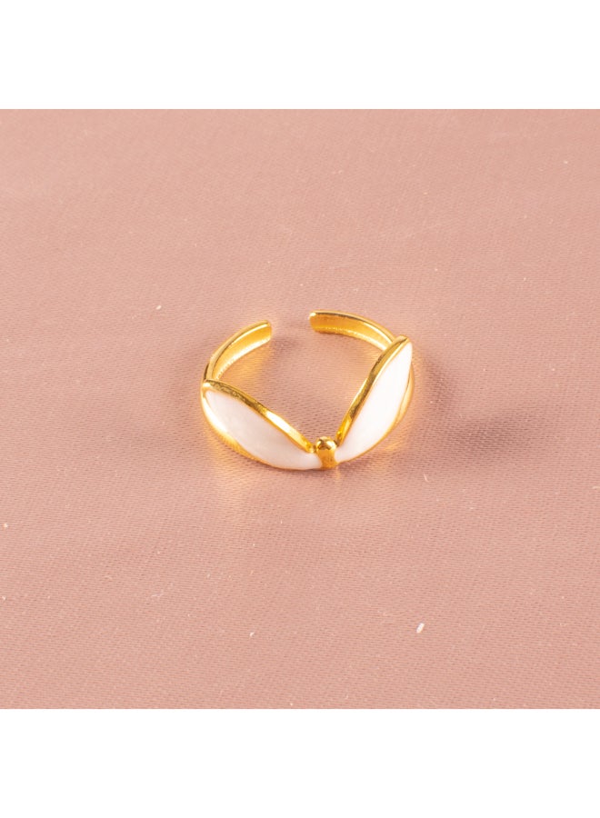 The Black Pearl Accessories Free Size Stainless Steel Golden Ring With White Enamel  - Image 2