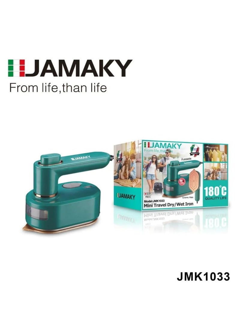 JAMAKY - Mini Portable Electric Clothes Steamer JMK1003 with Italian technology for Home, Travel and Work, Mini Foldable Garment Steamer - green - Image 1