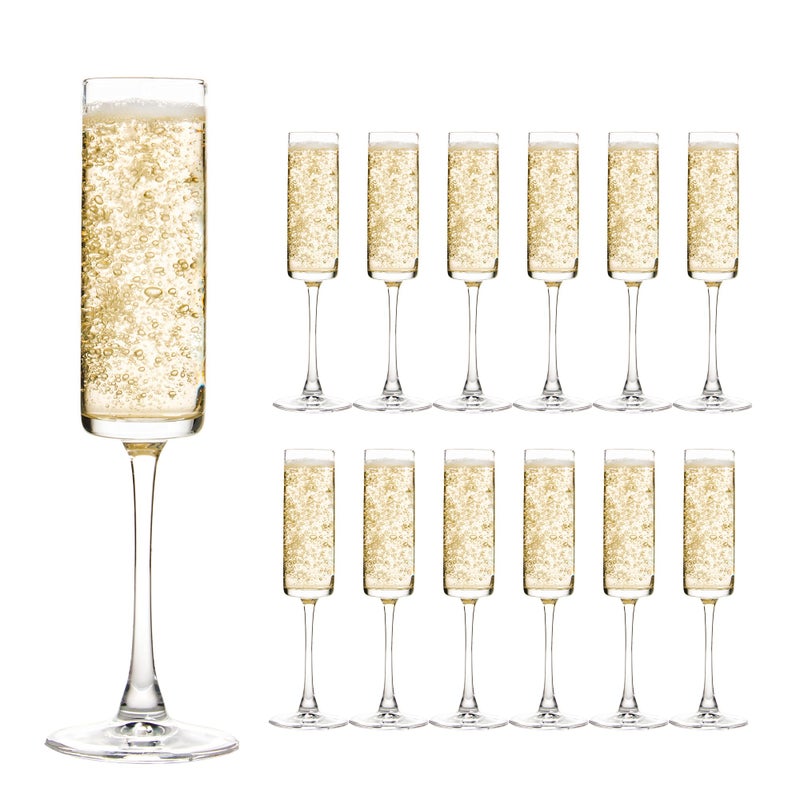 UMEIED 6 Oz Cylinder Champagne Flutes Set Of 12 Long Stemmed Crystal Clear Champagne Flute Glass Set Sparkling Wine Glass for Home Party Wedding Anniversary Birthday Christmas