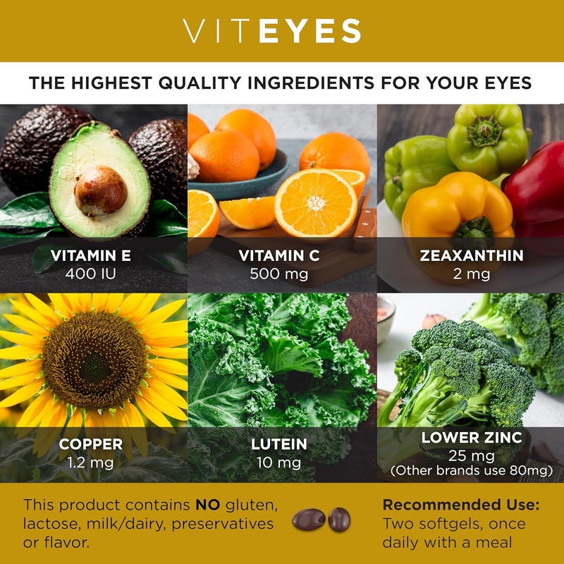 Viteyes AREDS 2 Classic Macular Health Formula Softgels Eye Health Vitamin to Support Macular Health Lower Zinc Eye Vitamins Macular Vitamins BetaCarotene Free 180 Softgels - Image 3