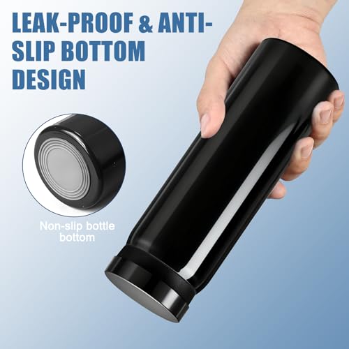FjiProu Mini Water Bottle - 10oz Portable Insulated Stainless Steel Water Bottle,Small Black Water Bottle, Anti-slip Bottom, BPA-Free Double Wall Vacuum Keep Hot & Cold for Drinks Coffee Juice (Black) - Image 4