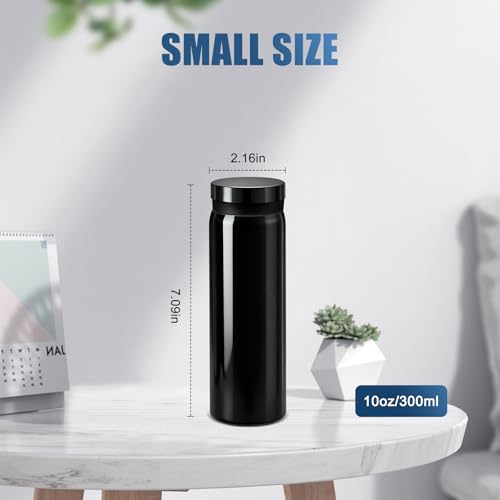 FjiProu Mini Water Bottle - 10oz Portable Insulated Stainless Steel Water Bottle,Small Black Water Bottle, Anti-slip Bottom, BPA-Free Double Wall Vacuum Keep Hot & Cold for Drinks Coffee Juice (Black) - Image 5
