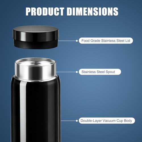 FjiProu Mini Water Bottle - 10oz Portable Insulated Stainless Steel Water Bottle,Small Black Water Bottle, Anti-slip Bottom, BPA-Free Double Wall Vacuum Keep Hot & Cold for Drinks Coffee Juice (Black) - Image 2