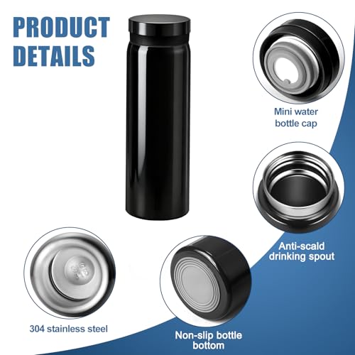 FjiProu Mini Water Bottle - 10oz Portable Insulated Stainless Steel Water Bottle,Small Black Water Bottle, Anti-slip Bottom, BPA-Free Double Wall Vacuum Keep Hot & Cold for Drinks Coffee Juice (Black) - Image 3